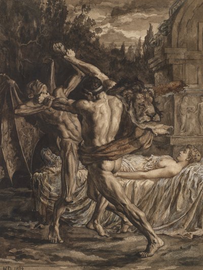 Herkules ringt mit dem Tod um die Seele von Alkestis von Herbert Thomas Dicksee