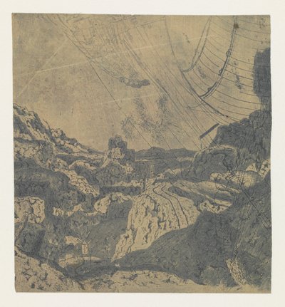 Felsige Landschaft mit einer Schlucht, erste Version von Hercules Segers