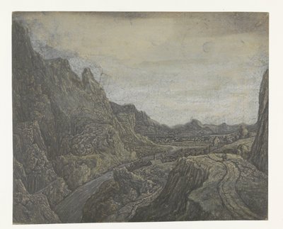 Felsige Landschaft mit einer Straße und einem Fluss von Hercules Segers