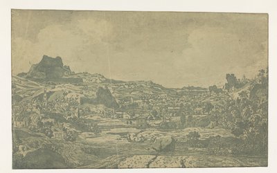 Tal mit einem Fluss und einer Stadt mit vier Türmen von Hercules Segers
