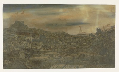 Tal mit einem Fluss und einer Stadt mit vier Türmen von Hercules Segers