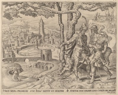 Hira der Adullamiter mit dem Zicklein von Herman Jansz Muller after Maerten van Heemskerck