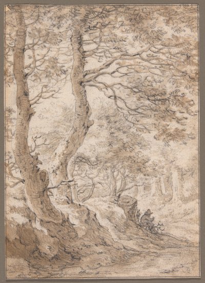 Ein Waldinneres mit einer sitzenden Figur von Herman Saftleven