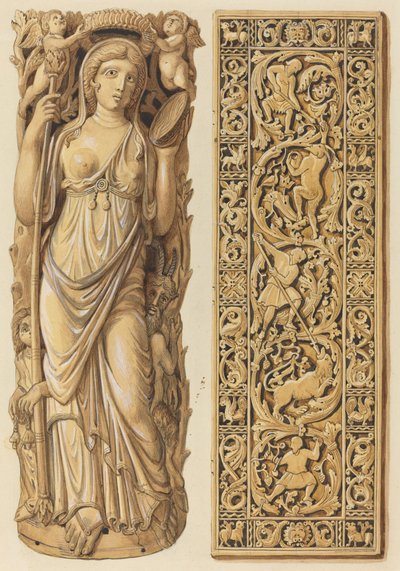 Darstellungen einer Elfenbeinschnitzerei von Ariadne aus dem 6. Jahrhundert und einer Elfenbeinplatte aus dem 9. Jahrhundert von Herman Wilhelm Soltau