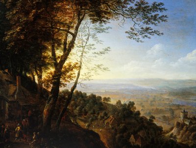 Waldlandschaft mit Bauern bei einer Hütte von Herman the Younger Saftleven