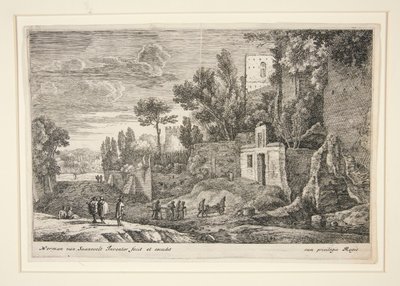 Landschaft mit einem Krankenhaus, aus der Serie Zwölf Landschaften von Herman van Swanevelt