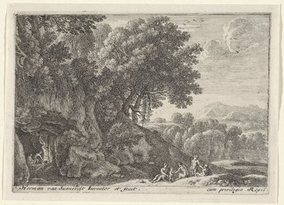 Satyrn um das Feuer in einer Höhle von Herman van Swanevelt