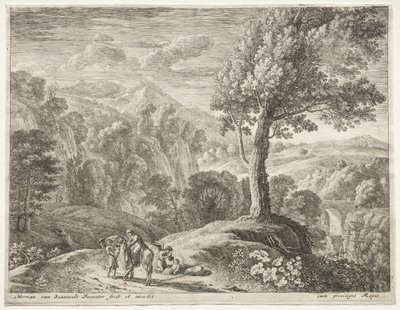Die Flucht nach Ägypten: Der große Baum und der Wasserfall von Herman van Swanevelt