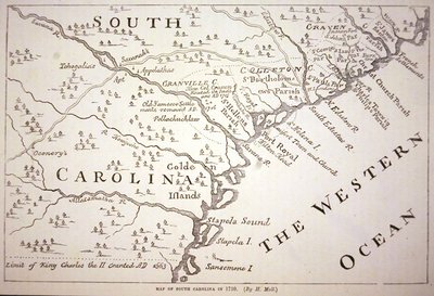 Karte von South Carolina im Jahr 1730 von Hermann (after) Moll