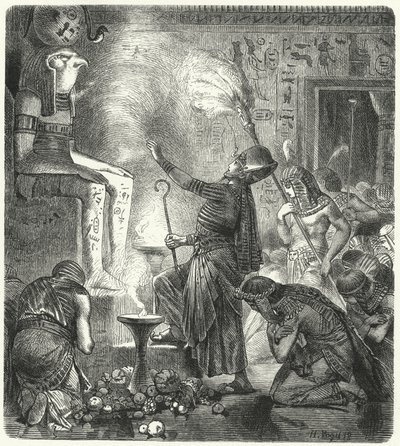 Ein junger ägyptischer Pharao in einem Tempel von Hermann Vogel