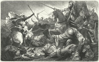 Christen kämpfen gegen die Almohaden in der Schlacht von Las Navas de Tolosa, Spanien, 1212 von Hermann Vogel