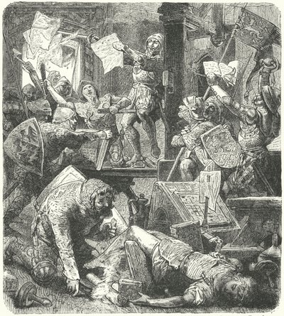 Zerstörung der Druckwerkstatt von Peter Schoffer während des Angriffs auf Mainz durch die Soldaten von Adolph II. von Nassau von Hermann Vogel