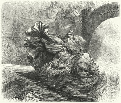 Friedrich Barbarossa ertrinkt im Fluss Saleph während des Dritten Kreuzzugs, 1190 von Hermann Vogel