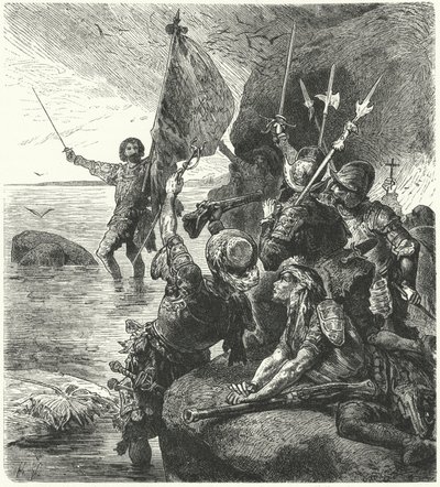 Vasco Nunez de Balboa beansprucht den Pazifischen Ozean für Spanien, 1513 von Hermann Vogel