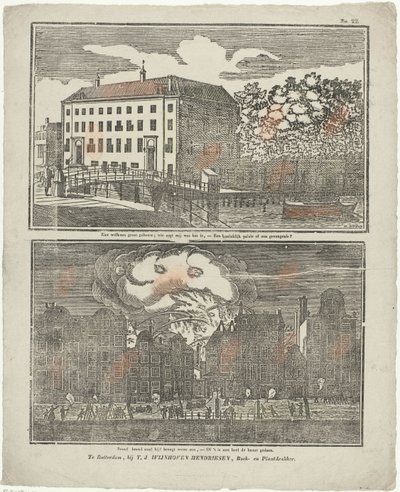 Das Gefängnis in Amsterdam und ein brennendes Grachtenhaus von Hermanus Numan