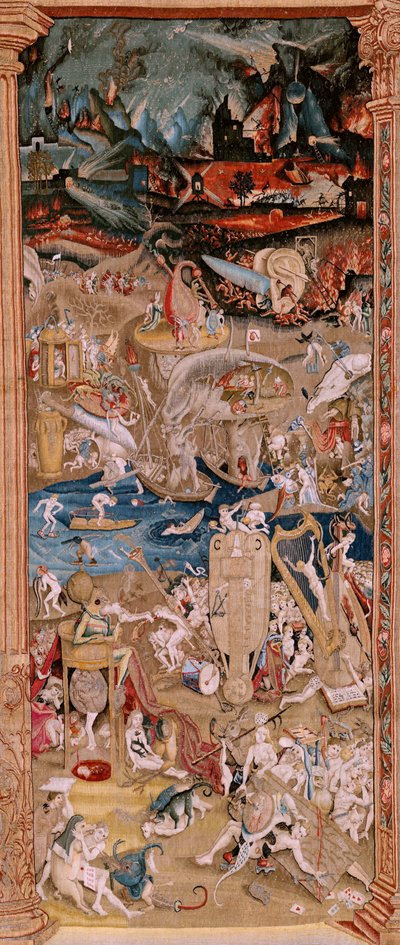 Flämischer Wandteppich. Serie Vier Wandteppiche nach Hieronymus Bosch. Der Garten der Lüste. Vierter Wandteppich der Serie. Modell inspiriert von der Arbeit von Hieronymus Bosch. Herstellung Unbekannte Werkstatt, Brüssel. Vor 1560. Stoff Wolle von Hieronymus (after) Bosch