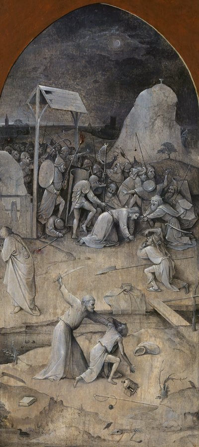 Die Versuchung des heiligen Antonius. Triptychon, Rückseite: Die Gefangennahme Christi, 1500-1501 von Hieronymus Bosch