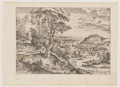 Cephalus und Procris, aus Landschaften mit biblischen und mythologischen Szenen von Hieronymus Cock