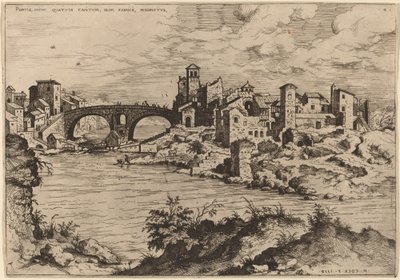 Ansicht der Ponte Quattro Capi und der Insel Tiber von Hieronymus Cock