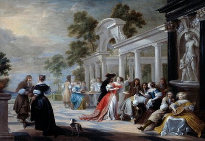 Das Spiel Heiße Hand. Junge Leute des flämischen Adels spielen in einem Park. Gemälde von Hieronymus Janssens genannt der Tänzer von Hieronymus Janssens
