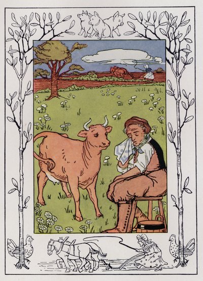 Der alte Mann und seine Frau (Farblithografie) von Hilda Broughton