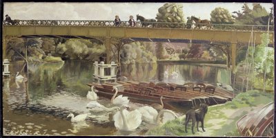 Schwäne, Cookham Bridge von Hilda Carline