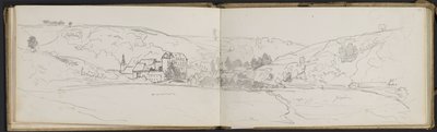 Dorfszene mit Farbannotationen (Seiten aus einem Skizzenbuch) von Hippolyte Boulenger