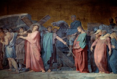 Christus trägt sein Kreuz (Detail eines Freskos von Hyppolithe Flandrin, 19. Jahrhundert) von Hippolyte Flandrin