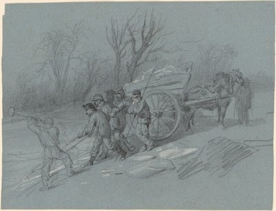 Arbeiter sammeln Eis am Wasser von Hippolyte Lalaisse
