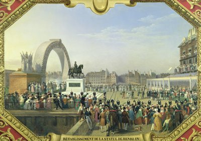 Wiederaufstellung der Statue von Henri IV. (1553-1610) auf der Pont Neuf, 25. August 1818 von Hippolyte Lecomte