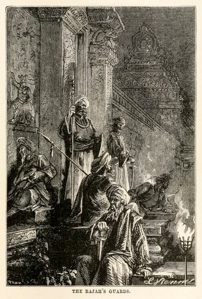 Die Wachen des Rajas, aus In 80 Tagen um die Welt von Jules Verne (1828-1905), graviert von Adolphe François Pannemaker (1822-1900), 1873 von Hippolyte Leon after Benett