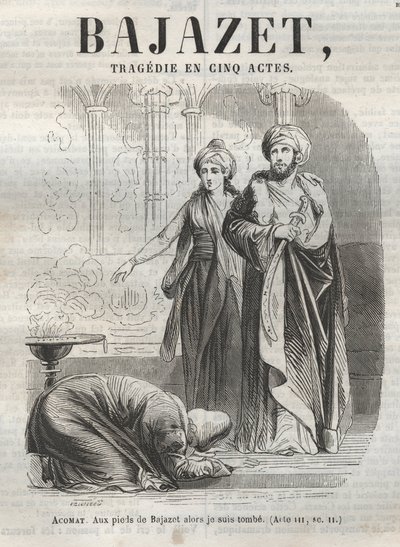 Bajazet Tragödie in fünf Akten von Jean Racine - Gravur in „Oeuvres de Jean Racine“ illustriert von Pauquet und mit einer Notiz von Emile de La Bédollière - 1851. von Hippolyte Louis Pauquet