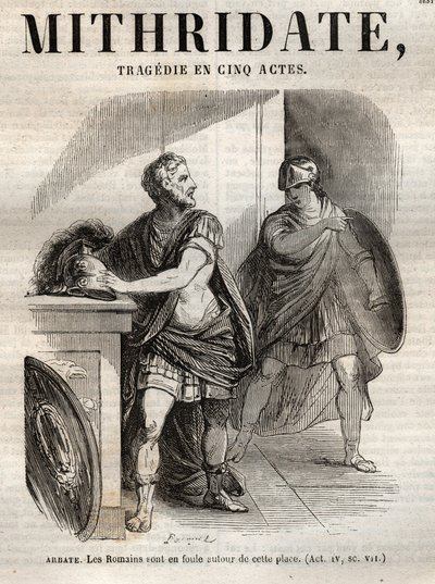 Mithridate, Tragödie in fünf Akten von Jean Racine - Gravur in „Werke von Jean Racine“ illustriert von Pauquet und mit einer Notiz von Emile de La Bedolliere - 1851 von Hippolyte Louis Pauquet