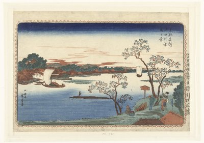 Kirschbäume in Blatt entlang des Sumida-Flusses Berühmte Orte in der östlichen Hauptstadt (Serientitel) von Hiroshige (I) , Utagawa