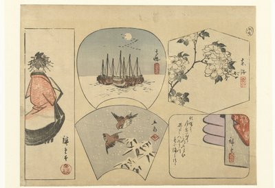 Fünf Ausschneidebilder von Hiroshige (I) , Utagawa