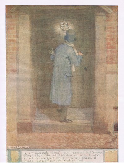 Erkläre mir, wie es geschah, dass Scrooge seinen Schlüssel im Türschloss hatte, aber kein Türklopfer, sondern Marleys Gesicht von Honor Charlotte Appleton