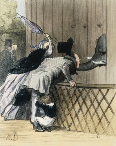 Ein Schrecken im Jardin des Plantes, aus "Les Etrangers a Paris" von Honore Daumier, Aubert et Compagnie, 1844 von Honoré Daumier