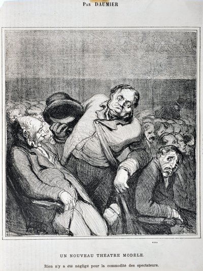 Werk von Honore Daumier (1808-1879). Charivari stammt aus dem Jahr 1864: Serie Skizzen im Theater Ein neues Theatermodell. Nichts wurde für den Komfort der Zuschauer vernachlässigt. MUSEE DES BEAUX ARTS - PALAIS LONGCHAMP, MARSEILLE von Honoré Daumier