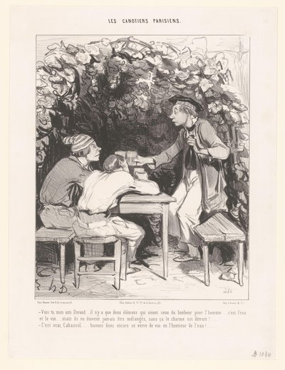 Drei Männer stoßen mit einem Glas Wein an (Pariser Schiffer) von Honoré Daumier