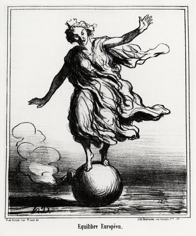Europäisches Gleichgewicht. Illustration von Honore Daumier (1808-1879), veröffentlicht in den Nachrichten, „Charivari“, datiert 3. April von Honoré Daumier