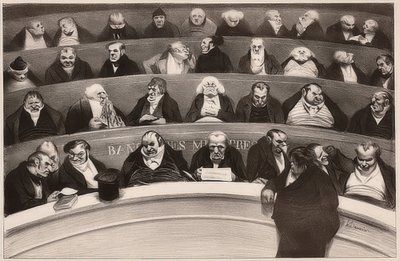 Der gesetzgebende Bauch. Ansicht der Kabinettsbänke der nicht prostituierten Kammer von 1834 von Honoré Daumier