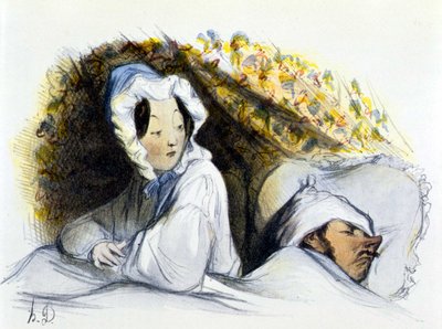 Mann und Frau im Bett: „Unartiger Schläfer! Geh...“, „Geschichte der erotischen Kunst“ von Edouard Fuchs, Berlin von Honoré Daumier