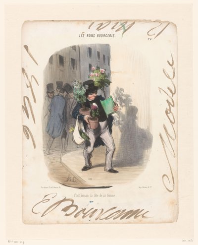 Mann bringt Pflanzen für seine Frau mit von Honoré Daumier