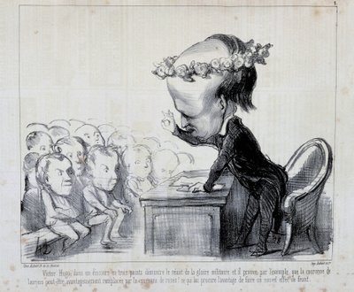 Erinnerungen an den Friedenskongress: Victor Hugo (Nr. 1 der Serie) - von Daumier, in „Charivari“ vom 06.09.1849 von Honoré Daumier