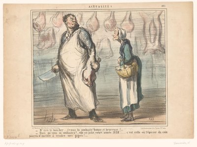 Alte Frau spricht einen Metzger an von Honoré Daumier