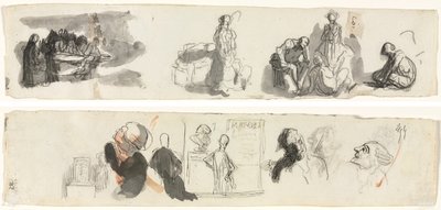 Blatt mit Studien einer Gruppe von vier Figuren rechts (recto) Skizzen verschiedener Figuren (verso) von Honoré Daumier