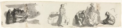 Blatt mit Studien einer Gruppe von vier Figuren rechts, Skizzen verschiedener Figuren von Honoré Daumier