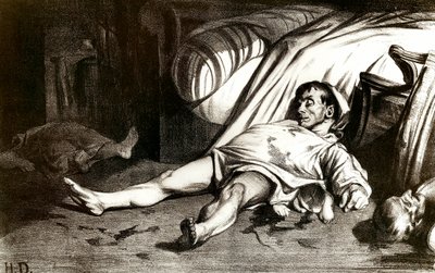 Das Massaker der Rue Transnonain am 14.04.1834: Das Militär massakriert die Bewohner des Gebäudes 12 Rue Transnonain in Paris. Lithographie von Honore Daumier. Private Sammlung von Honoré Daumier