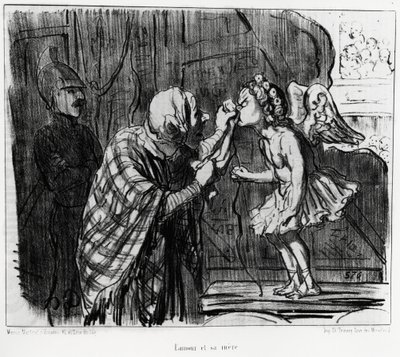 Theaterskizze: Liebe und Mutter. Illustration von Honoré Daumier (1808-1879), veröffentlicht in den Nachrichten in Charivari, datiert 19. Dezember 1853 von Honoré Daumier