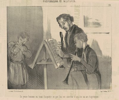 Ein junger Mann, der dabei ist, ... eine Kunst des Vergnügens zu erlernen von Honoré Daumier